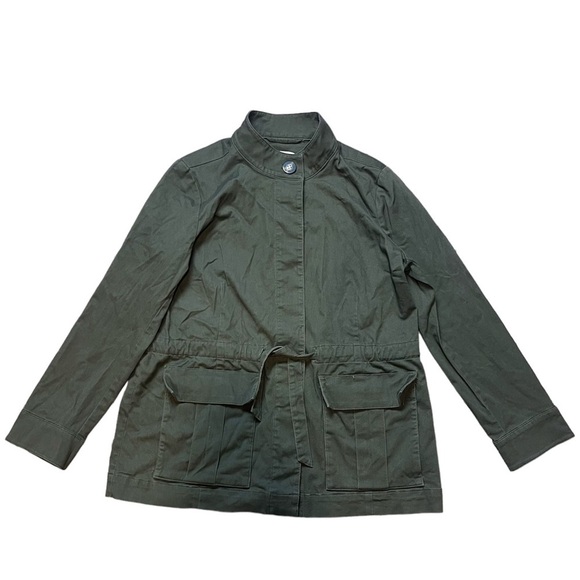 J. Jill Jacket Size Sm Olive Green Military Style Lightweight Belted Safari Coat - Picture 1 of 6